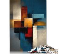 500 Piece Abstract Rectangular Structure - Teal, Ochre & Red Geometry Jigsaw Puzzlesfor Adults Wooden Puzzles Wooden Puzzles for Adults& Teenagers Age 12 Years Up 500pcs (52x38cm)