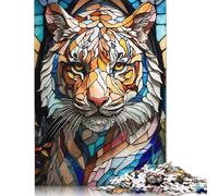 500 Piece Abstract Tiger Face Square Puzzles for Adults, Wooden Puzzles Family Entertainment Toys 500pcs (52x38cm)