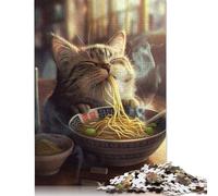500 Piece Adorable Cat Ramen Noodles Square Puzzle for Adults Wooden Puzzles Educational Puzzle Family Game 500pcs (52x38cm)