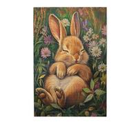 500 Piece Adults Wooden Jigsaw Puzzle,Fluffy Orange Bunny Napping in Flower Meadow,Wonderful Imagination,Stress Relieving Pleasure,Recreational Games,Gift for Family and Friends