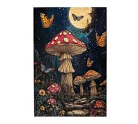 500 Piece Adults Wooden Jigsaw Puzzle,Red Spotted Mushroom Under Full Moon,Butterflies,Starry Night Forests with Flowers,Vacation Stress Relief Game,Gift for Family and Friends