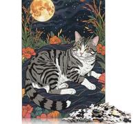 500 Piece American Shorthair Cat with Night Garden Square Puzzles for Adults And Wooden Puzzles Family Activity 500pcs (52x38cm)