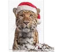 500 Piece Amur Leopard Wearing A Santa Hat Adult Jigsaw Puzzle Puzzles for Adults Learning Educational Puzzle 500pcs (52x38cm)