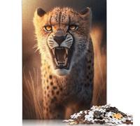 500 Piece Angry Cheetah Square Puzzles for Adults, Wooden Puzzles Toy Wall Decor 500pcs (52x38cm)