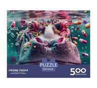 500 Piece Animal Hippopotamus Square Puzzles for Adults & Wooden Puzzles Educational Game 500pcs (52x38cm)