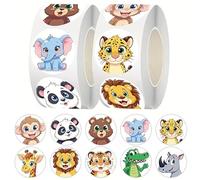 500-Piece Animal Sticker Roll - 2.5cm Round Cartoon Stickers with Giraffe, Lion, Panda, Tiger, Elephant & More - for Scrapbooking, Gift Wrapping, Phone & Laptop Decoration (10 Styles)