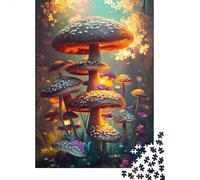 500 Piece Artistic Glowing Mushrooms Puzzle For Adults | Large Jigsaw Puzzle with Premium & Durable Wooden Block Pieces with Precise Interlocking Design 500pcs (52x38cm)