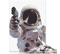 500 Piece Astronaut Holding A Gun Puzzle For Adults | Large Jigsaw Puzzle with Premium & Durable Wooden Block Pieces with Precise Interlocking Design 500pcs (52x38cm)