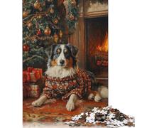 500 Piece Australian Shepherd Holiday Art Dog in Sweater by Christmas Tree Jigsaw Puzzlesfor Adults Teenagers Puzzles for Adults& Teenagers Age 12 Years Up 500pcs (52x38cm)