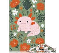 500 Piece Axolotl in A Floral Garden Jigsaw Puzzle for Adult Teenagers Wooden Puzzles for Adults Jigsaw Puzzles for Adults Educational Game Challenge Toy 500pcs (52x38cm)