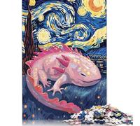 500 Piece Axolotl in Starry Night Style Adult Jigsaw Puzzle Puzzle Jigsaws for Adults Jigsaw Puzzles for Adults Educational Game Challenge Toy 500pcs (52x38cm)