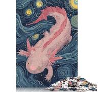 500 Piece Axolotl in Starry Night Style Jigsaw Puzzles for Adults Teenagers Wood Puzzles Family Game for Adults And Teenagers 500pcs (52x38cm)