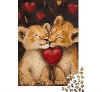 500 Piece Baby Lion Couples Valentines Art Jigsaws for Adults Puzzle for Adults Educational Game for Adult Teenagers 500pcs (52x38cm)