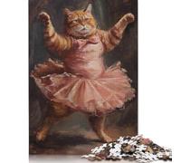 500 Piece Ballerina Orange Tabby Cat Jigsaw Puzzles for Adults Teenagers Wooden Puzzle Jigsaws for Adults Educational Game Challenge Toy 500pcs (52x38cm)