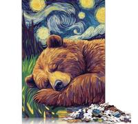 500 Piece Bear Sleeping Under Starry Night Jigsaw Puzzles, for Adults & Wooden Puzzles Educational Games For Kids 500pcs (52x38cm)