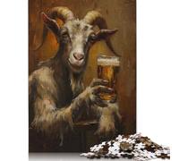 500 Piece Beer Drinking Goat Jigsaw Puzzle for Adult Teenagers Wooden Puzzles for Adults Puzzles For Family Fun & Game Night 500pcs (52x38cm)