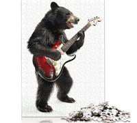 500 Piece Black Bear Guitar Square Puzzles for Adults, Wooden Puzzles Toy Wall Decor 500pcs (52x38cm)