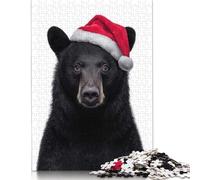 500 Piece Black Bear with Christmas Santa Hat Adult Jigsaw Puzzle Puzzles Wooden Puzzles Learning Educational Toy 500pcs (52x38cm)