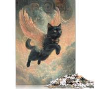500 Piece Black Cat with Wings Fantasy Cat Tribute Adult Jigsaw Puzzle Puzzles Wooden Puzzles Learning Educational Toy 500pcs (52x38cm)