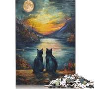 500 Piece Black Cats Van Gogh Moon Jigsaw Puzzles for Adult Teenagers Wooden Puzzles Sustainable Puzzle for Adults | Games 500pcs (52x38cm)