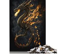 500 Piece Black Gold Dragon Jigsaw Square Puzzle for Adults & Wooden Puzzles Educational Game Challenge Toy 500pcs (52x38cm)