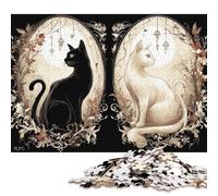 500 Piece Black & White Cats in Moonlit Frames Puzzles for Adults & Wooden Puzzles Educational Puzzle Family Game 500pcs (52x38cm)