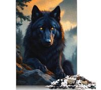 500 Piece Black Wolf at Sunset Puzzles for Adults & Wooden Puzzles Educational Puzzle Family Game 500pcs (52x38cm)