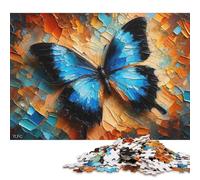500 Piece 'Blue Butterfly - Abstract Expressiv Oil Painting Jigsaw Puzzlesfor Adults Teenagers Wooden Puzzle Jigsaws for Adults Educational Game Challenge Toy 500pcs (52x38cm)