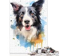 500 Piece Border Collie Watercolor Square Puzzle for Adults Wooden Puzzles Educational Puzzle Family Game 500pcs (52x38cm)