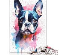 500 Piece Boston Terrier Watercolor Jigsaw Puzzles, for Adults & Wooden Puzzles Educational Games For Kids 500pcs (52x38cm)