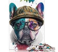 500 Piece Bulldog With Glasses Hat Creative Square Jigsaw Puzzles for Adults And Wooden Puzzles Educational Game for Adult 500pcs (52x38cm)
