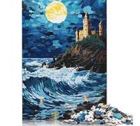 500 Piece Castle on A Cliff Waves Square Jigsaw Puzzles for Adults & Wooden Puzzles Learning Educational Toys Family Games 500pcs (52x38cm)