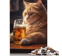 500 Piece Cat Beer Pub Pint Square Puzzles for Adults, Wooden Puzzles Family Entertainment Toys 500pcs (52x38cm)