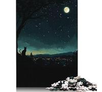 500 Piece Cat Black Moon Poster, Picture, Metal Print, Paint by Nice Japan Puzzles for Adults Wooden Puzzles Educational Game for Children As A 500pcs (52x38cm)