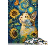 500 Piece Cat, Butterfly, And Sunflowers Painting Puzzles For Adults Wooden Puzzles Brain Teaser Puzzles For Children 500pcs (52x38cm)