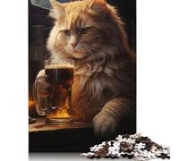 500 Piece Cat Drinking Beer Jigsaw Puzzles for Adult Teenagers Puzzles for Adults & Teenager Family Fun Jigsaws Puzzles 500pcs (52x38cm)