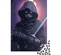 500 Piece Cat Evil Samurai Puzzles for Adults Wooden Puzzles Educational Game for Children As A 500pcs (52x38cm)