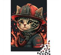 500 Piece Cat Fireman3 Creative Square Jigsaw Puzzles for Adults And Wooden Puzzles Toy Intellectual Game 500pcs (52x38cm)