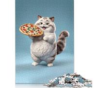 500 Piece Cat Holding Pizza Square Puzzle for Adults, Wooden Puzzles Puzzle Hands-on Game 500pcs (52x38cm)