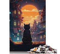 500 Piece Cat Moon Night Animal Jigsaw Puzzles for Adults Teenagers Puzzles for Adults Puzzles Relax Puzzles Games 500pcs (52x38cm)