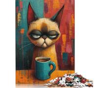 500 Piece Cat Morning Coffee Square Puzzles for Adults And Wooden Puzzles Family Activity 500pcs (52x38cm)