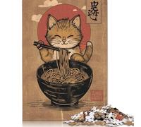500 Piece 'Cat Ramen Japan Creative Square Jigsaw Puzzles for Adults And Wooden Puzzles Educational Game for Adult 500pcs (52x38cm)