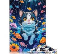 500 Piece Cat Underwater with Fish Jigsaw Puzzles for Adults Jigsaw Puzzles Educational Game Challenge Toy 500pcs (52x38cm)