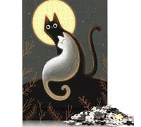 500 Piece Cats in The Moonlight Jigsaw Puzzles, for Adults & Wooden Puzzles Educational Games For Kids 500pcs (52x38cm)