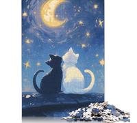 500 Piece Cats Under The Moon - Cat Lovers Puzzles for Adults & Wooden Puzzles Educational Puzzle Family Game 500pcs (52x38cm)