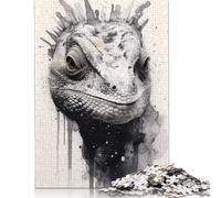 500 Piece Chameleon Beauty Black Ink Jigsaw Puzzles for Adult Teenagers Puzzles Wooden Puzzles Family Fun Jigsaws Puzzles 500pcs (52x38cm)