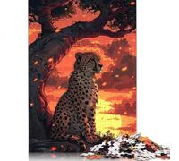 500 Piece Cheetah Sunset Creative Square Jigsaw Puzzles for Adults And Wooden Puzzles Educational Game for Adult 500pcs (52x38cm)