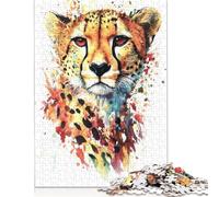 500 Piece 'Cheetah Watercolor Art Creative Square Jigsaw Puzzles for Adults & Wooden Puzzles Stress Relief Puzzle Games And Unique 500pcs (52x38cm)