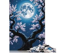 500 Piece Cherry Blossoms Under Moonlight Jigsaw Puzzles for Adults Wooden Puzzle for Adults And Teenager Educational Puzzle 500pcs (52x38cm)