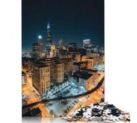 500 Piece Chicago City USA America Jigsaw Square Puzzle for Adults & Wooden Puzzles Educational Game Challenge Toy 500pcs (52x38cm)